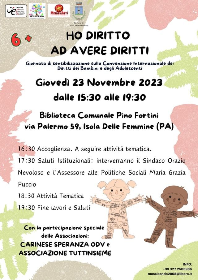 "Ho diritto ad avere diritti", a Isola delle Femmina l'iniziativa giovedì