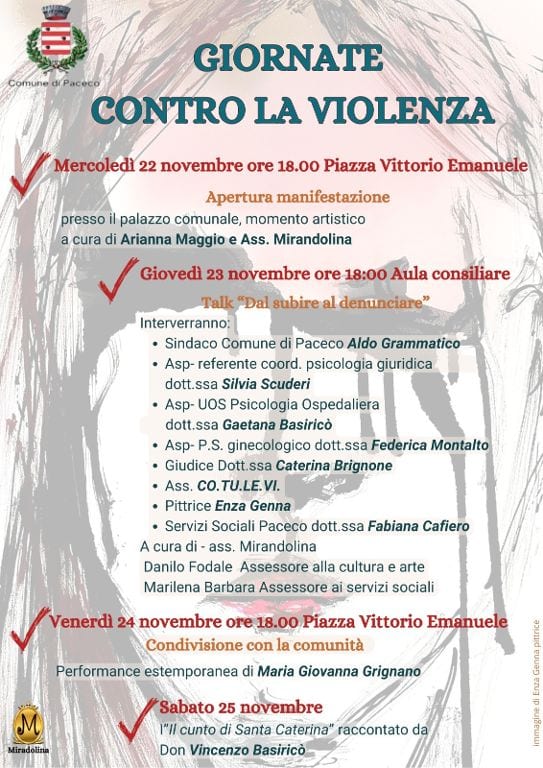 "Giornate contro la violenza", quattro appuntamenti a Paceco in memoria delle vittime di femminicidio