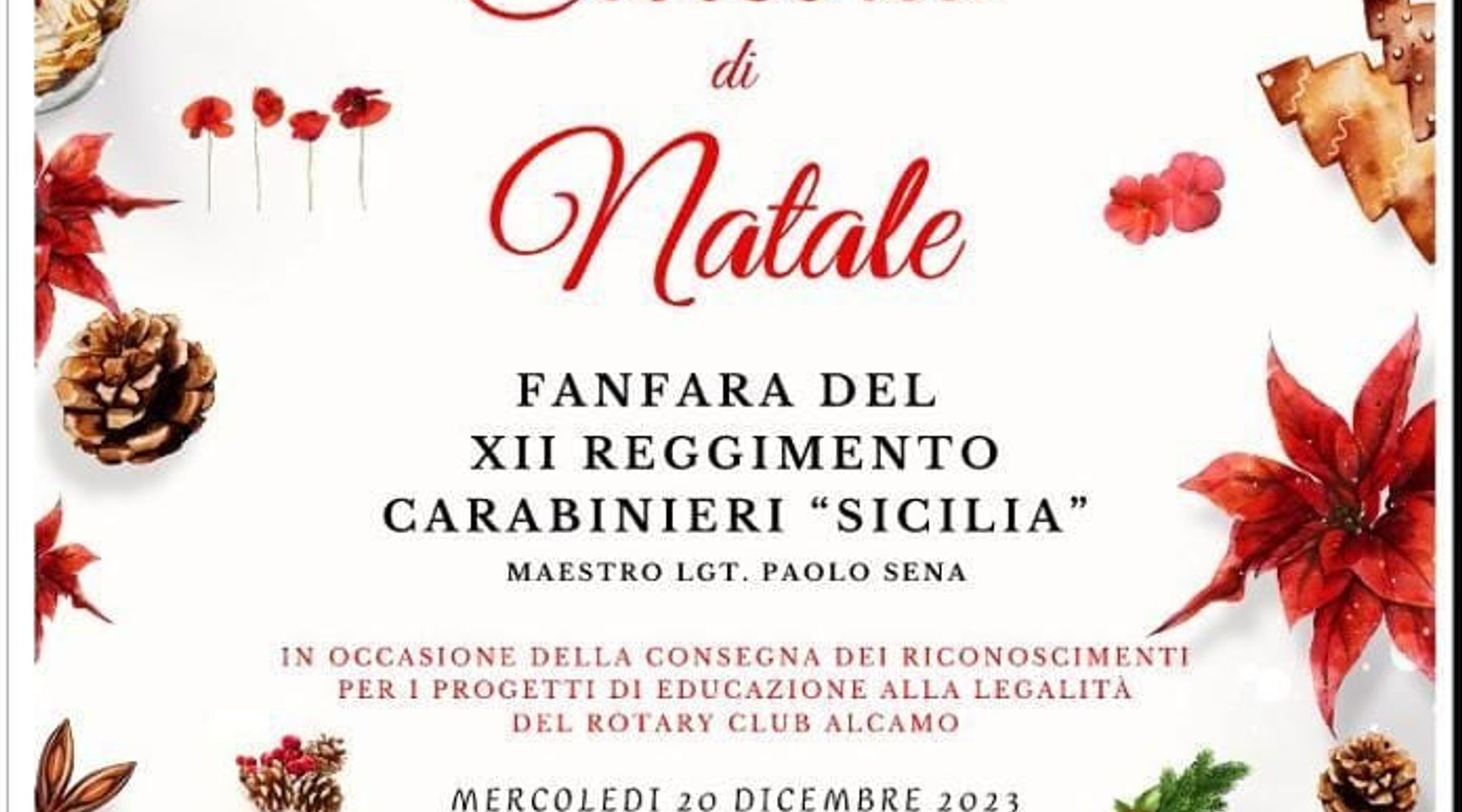 Ad Alcamo il concerto di Natale del Rotary Club con la Fanfara del XII Reggimento Carabinieri “Sicilia”