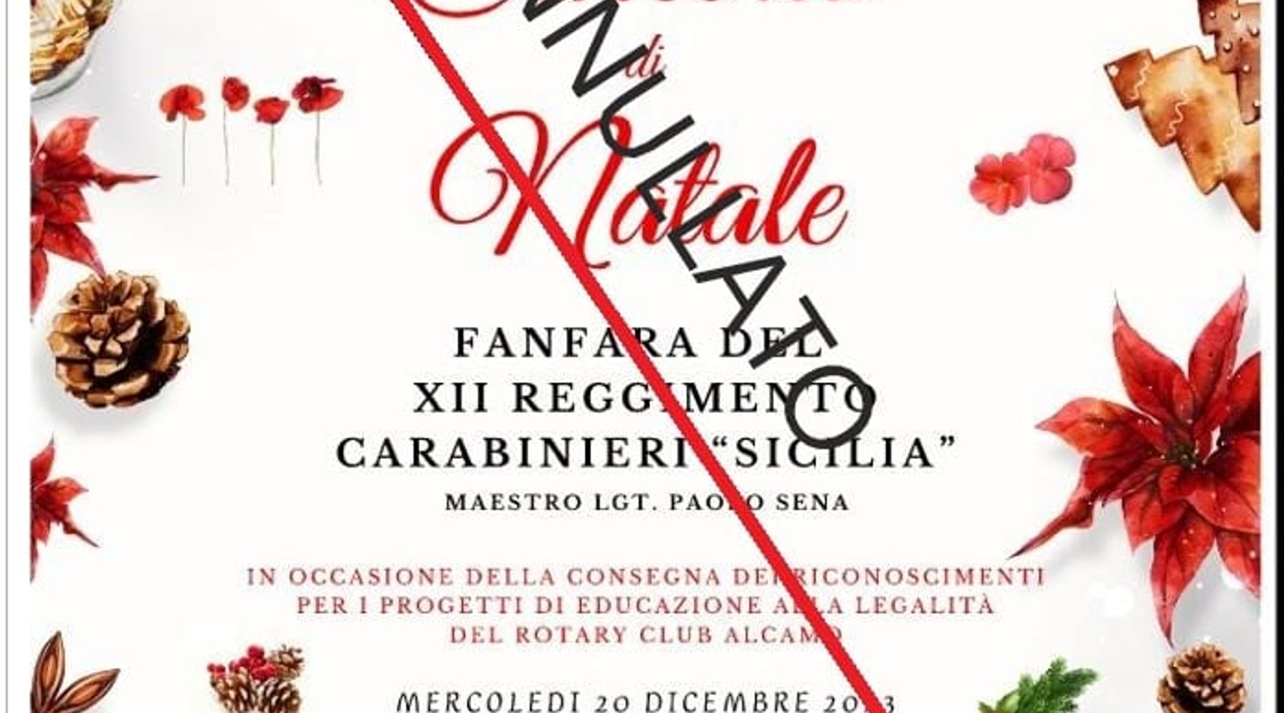 Annullato, ad Alcamo, il concerto della fanfara in programma per domani
