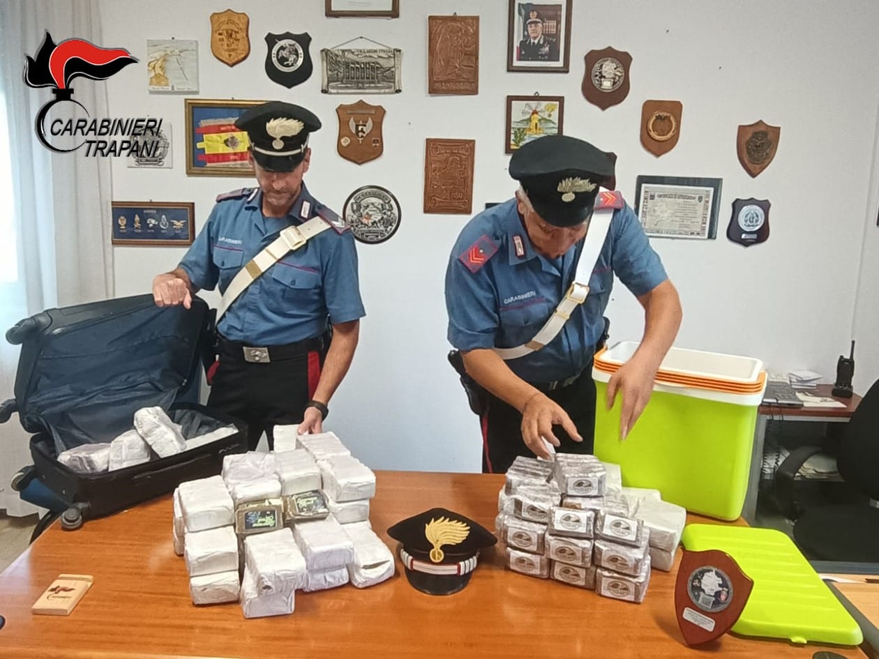 Arrestati a Trapani due palermitani con 30 kg di droga nell’auto