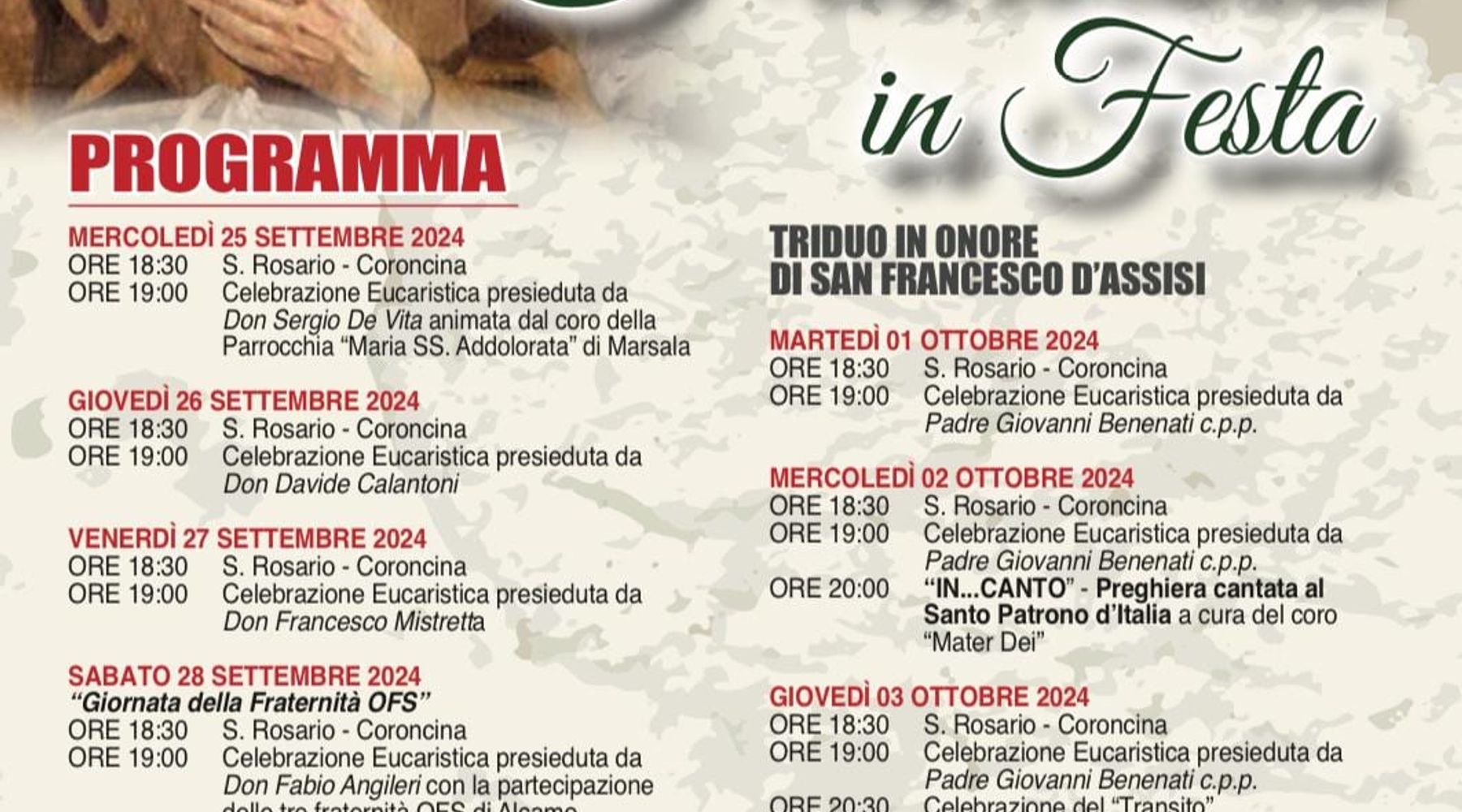 Al via la festa dedicata a San Francesco d’Assisi, ad Alcamo vasto programma