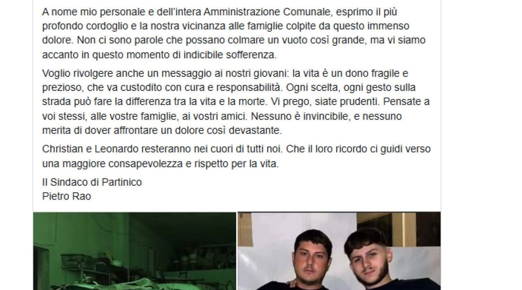 Incidente mortale di Partinico, Rao” Leonardo e Christian resteranno nei nostri cuori”