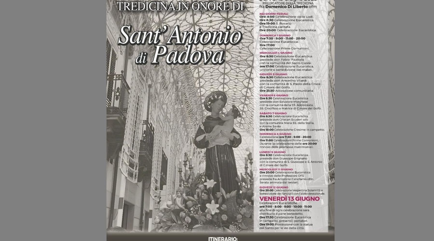 Alcamo. Tredicina in onore di Sant’Antonio di Padova