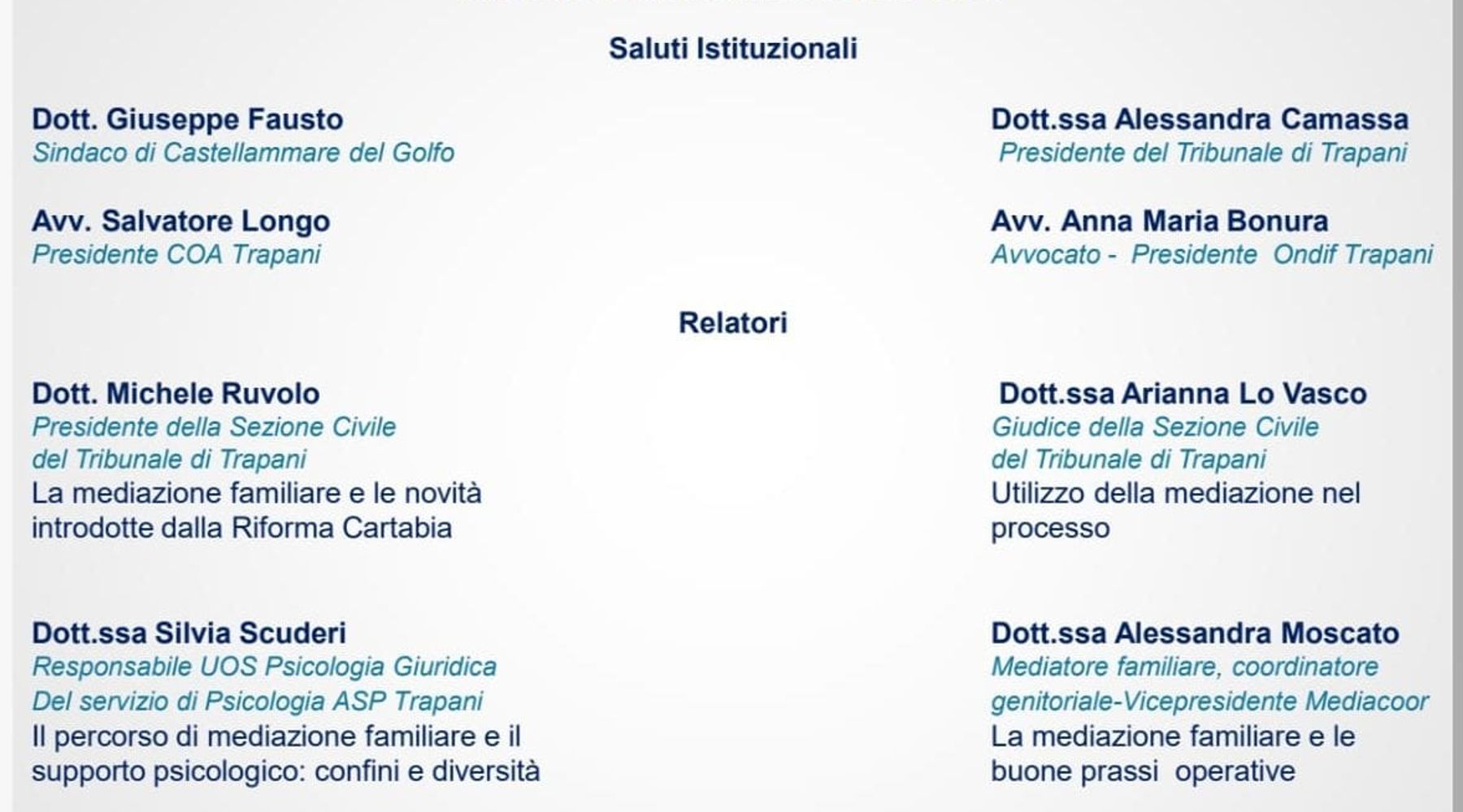 Incontro sulla mediazione familiare a Castellammare del Golfo