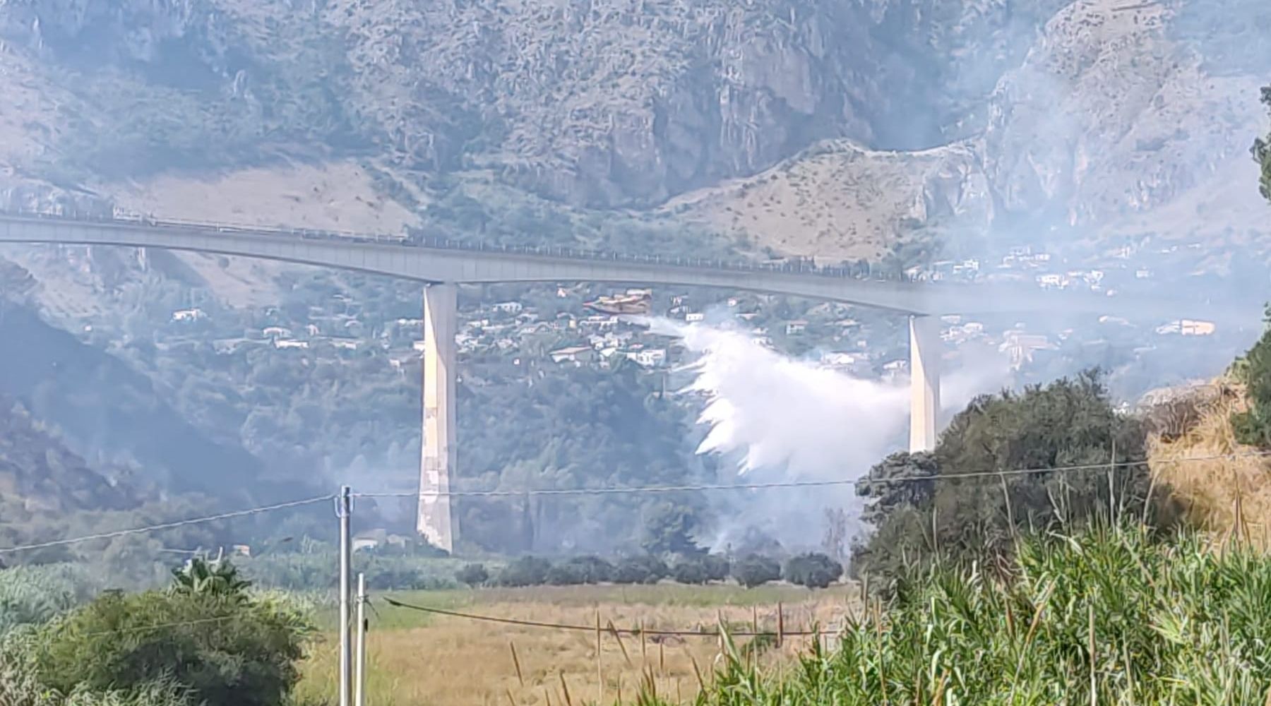 Incendio ai confini tra Alcamo e Castellammare, canadeir in azione