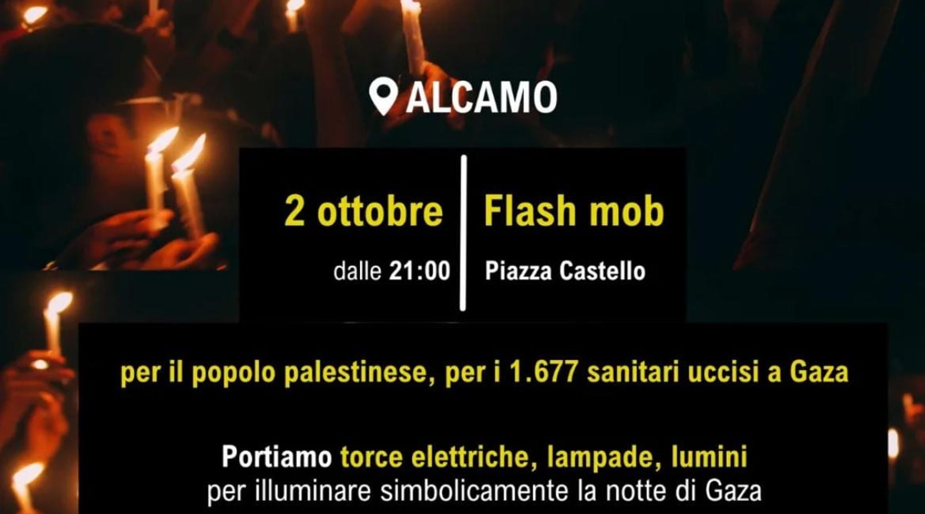 Giovedì ad Alcamo la fiaccolata per Gaza, appuntamento a Piazza Castello