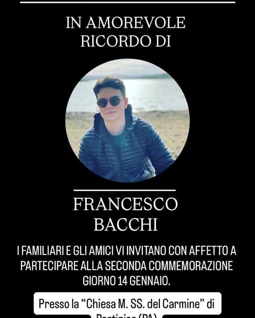Partinico ricorda Francesco Bacchi: domani la messa a due anni dalla tragedia