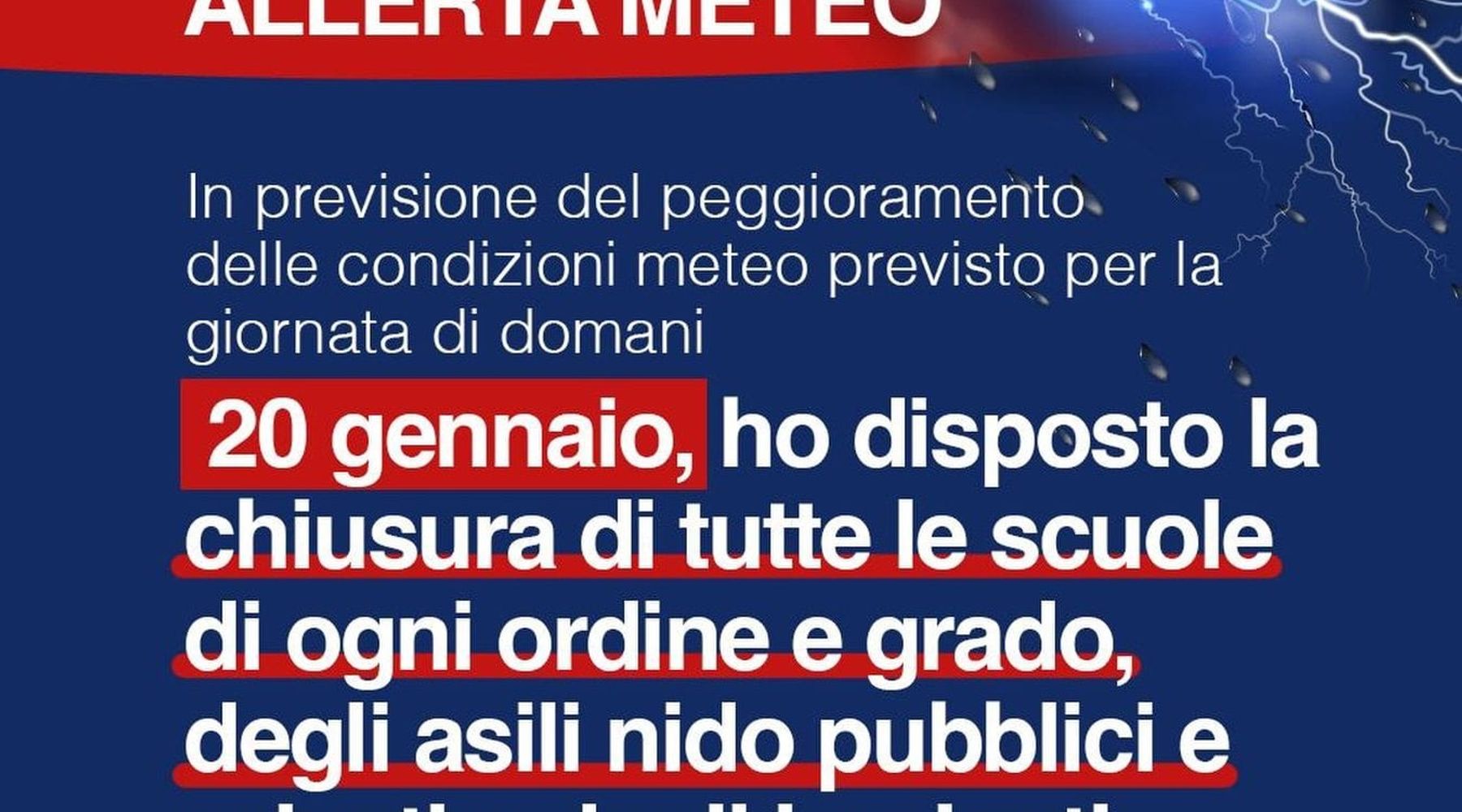 Meteo Alcamo: Scuole chiuse martedì 20 gennaio. L’ordinanza del Sindaco Surdi