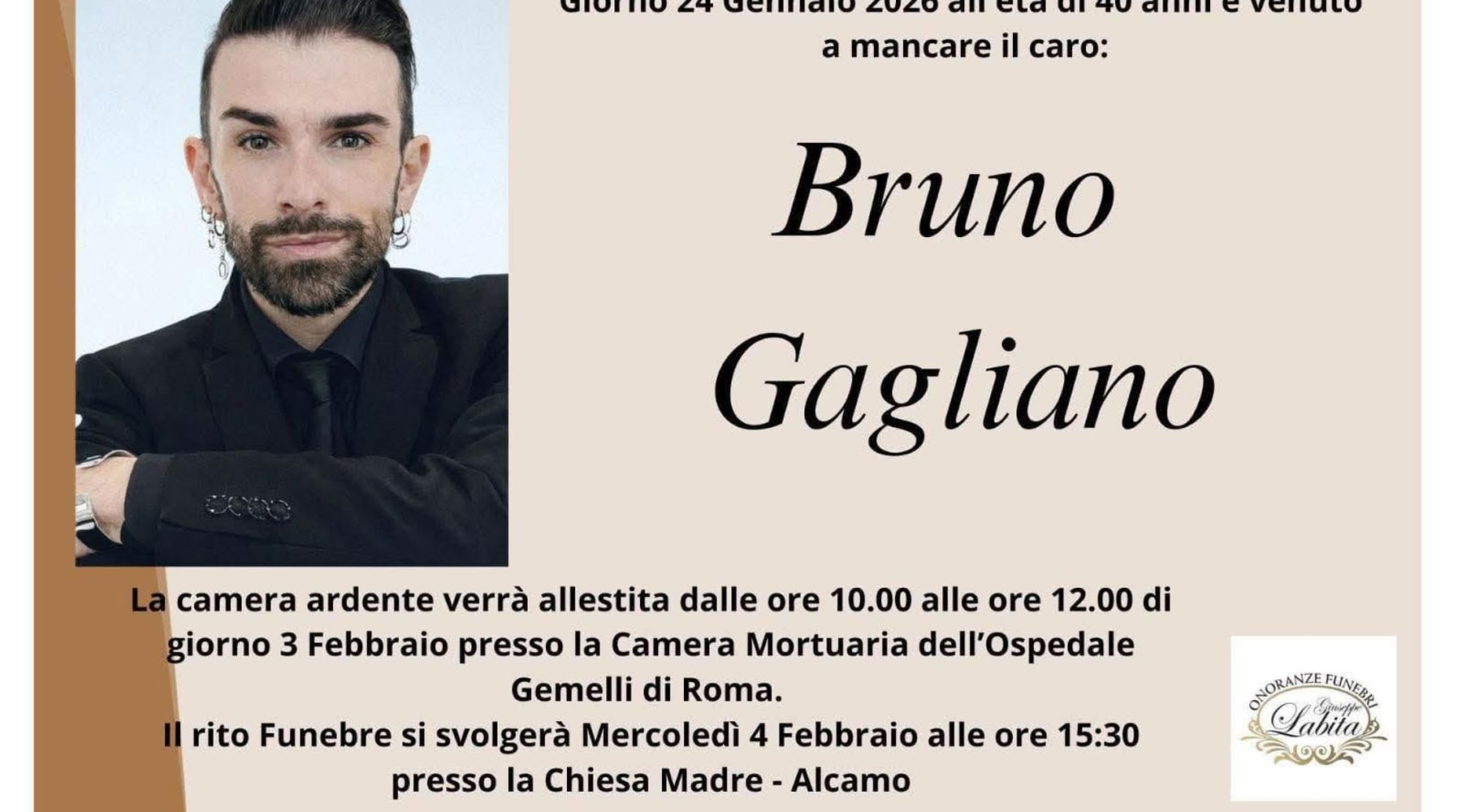 Domani alla Chiesa Madre di Alcamo i funerali di Bruno Gagliano