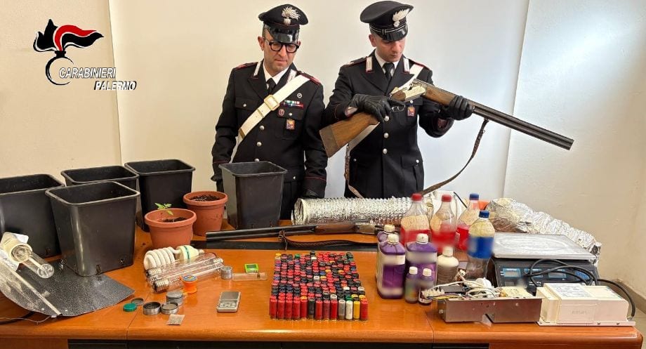 Misilmeri, armi illegali e serra di marijuana alimentata con corrente rubata: tre arresti