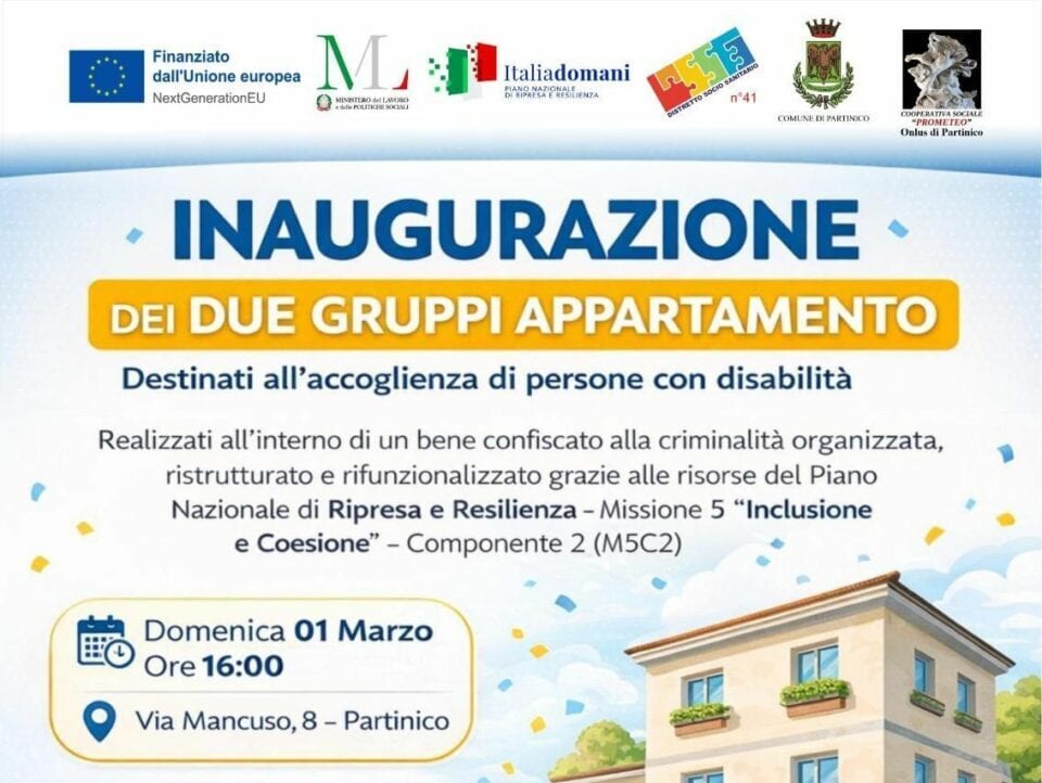 Partinico inaugura due gruppi appartamento per disabili in un bene confiscato alla mafia