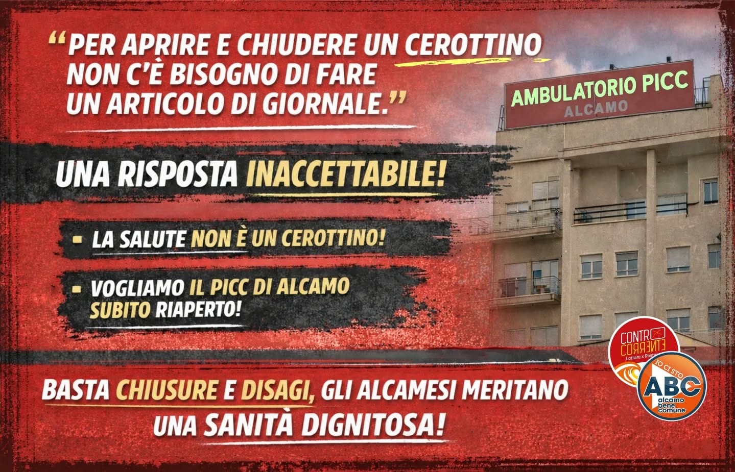 Chiudere il PICC di Alcamo non è un “cerottino”: allarme su continuità dei servizi sanitari