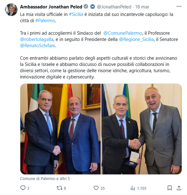 Incontro tra Schifani e ambasciatore israeliano, il M5S attacca