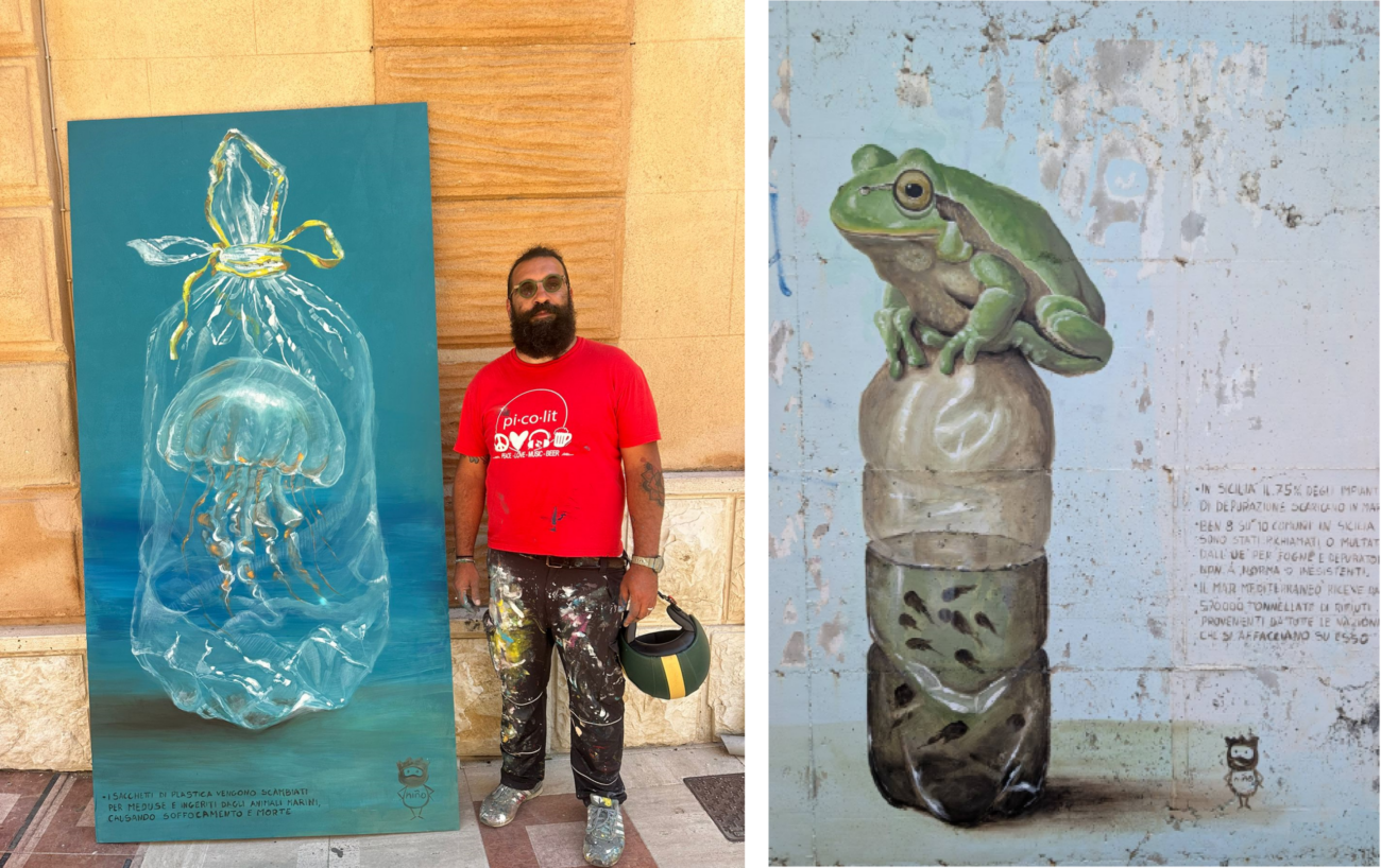 Street art contro i rifiuti: il viaggio di Nino Carlotta fa tappa ad Alcamo e Castellammare