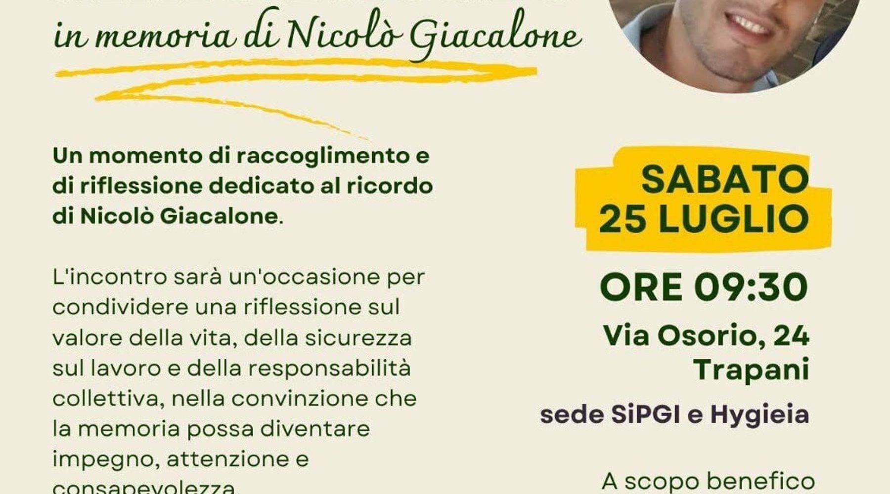 Trapani ricorda Nicolò Giacalone, morto sul lavoro a 32 anni