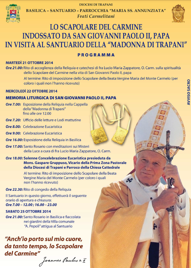 Trapani, in arrivo reliquia di papa Woytila