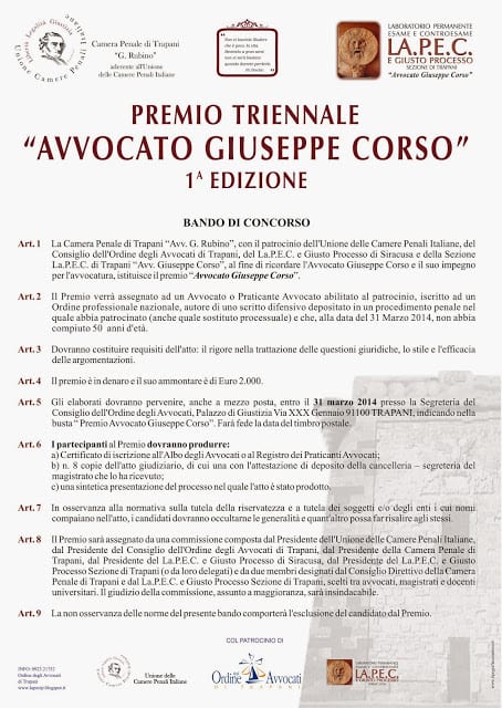 Trapani: l'aula B del Tribunale sarà intestata all'Avvocato Giuseppe Corso