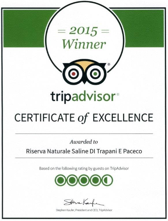 Riserva Saline di Trapani e Paceco, arriva Certificato di Eccellenza Tripadvisor