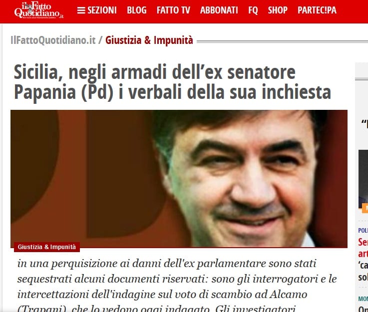 Alcamo-Documenti d’indagine riservati trovati negli uffici di Papania