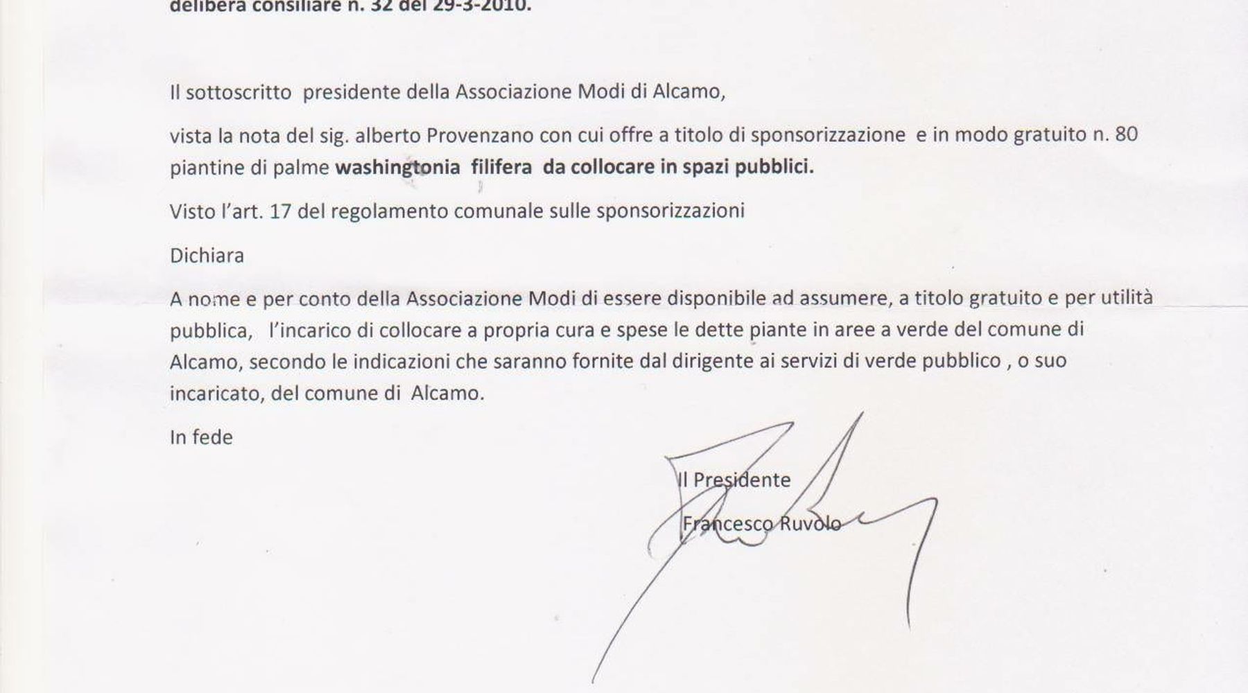 Alcamo, anche Modi si impegna a piantumare 80 palme