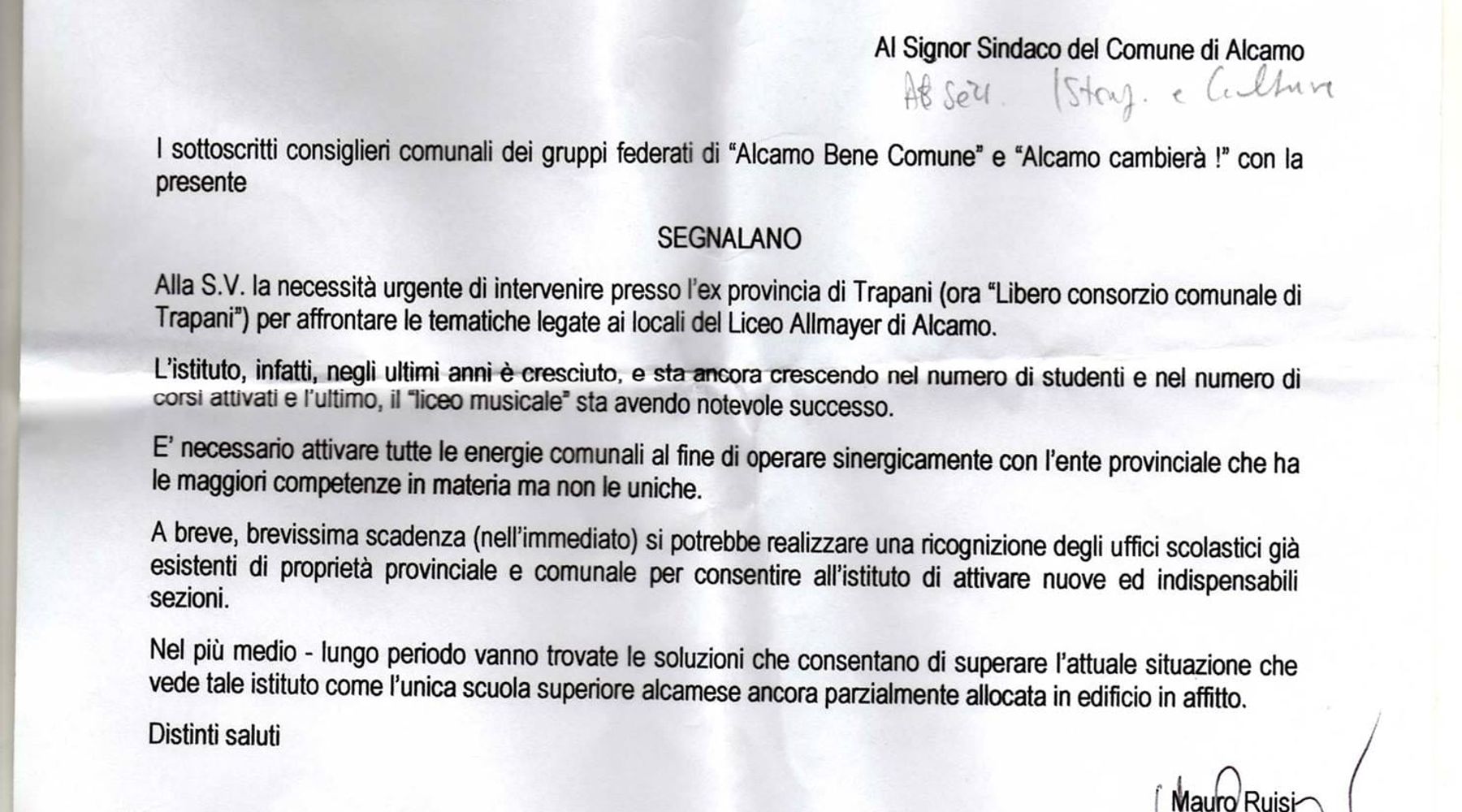 Alcamo-Richiesta di ABC e Alcamo Cambierà sulla questione liceo Allmayer