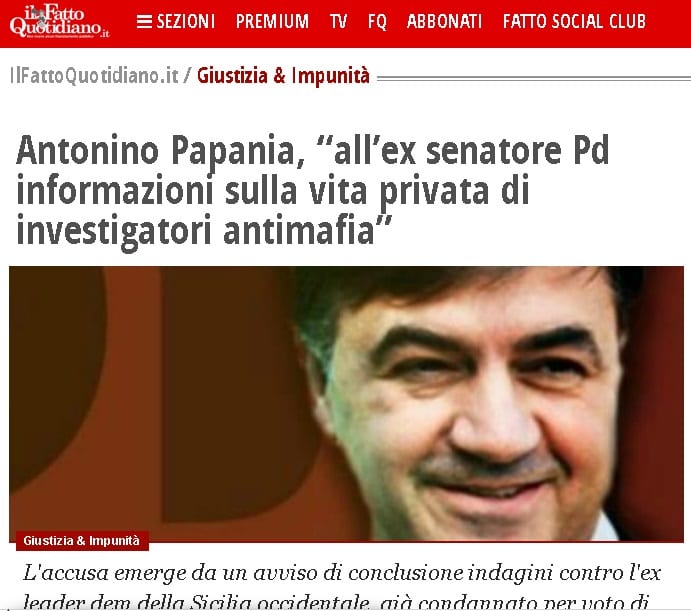 Alcamo-Indagine sull'ex senatore Papania, spunta anche un maresciallo dei carabinieri