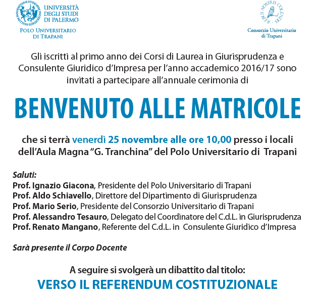 Trapani-Polo universitario, venerdì la cerimonia di benvenuto delle matricole
