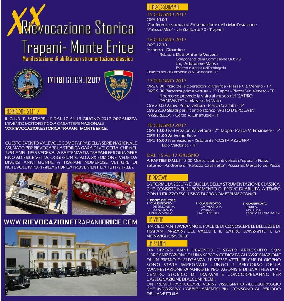 Automobilismo-XX Rievocazione Storica Trapani-Monte Erice, iscrizioni aperte