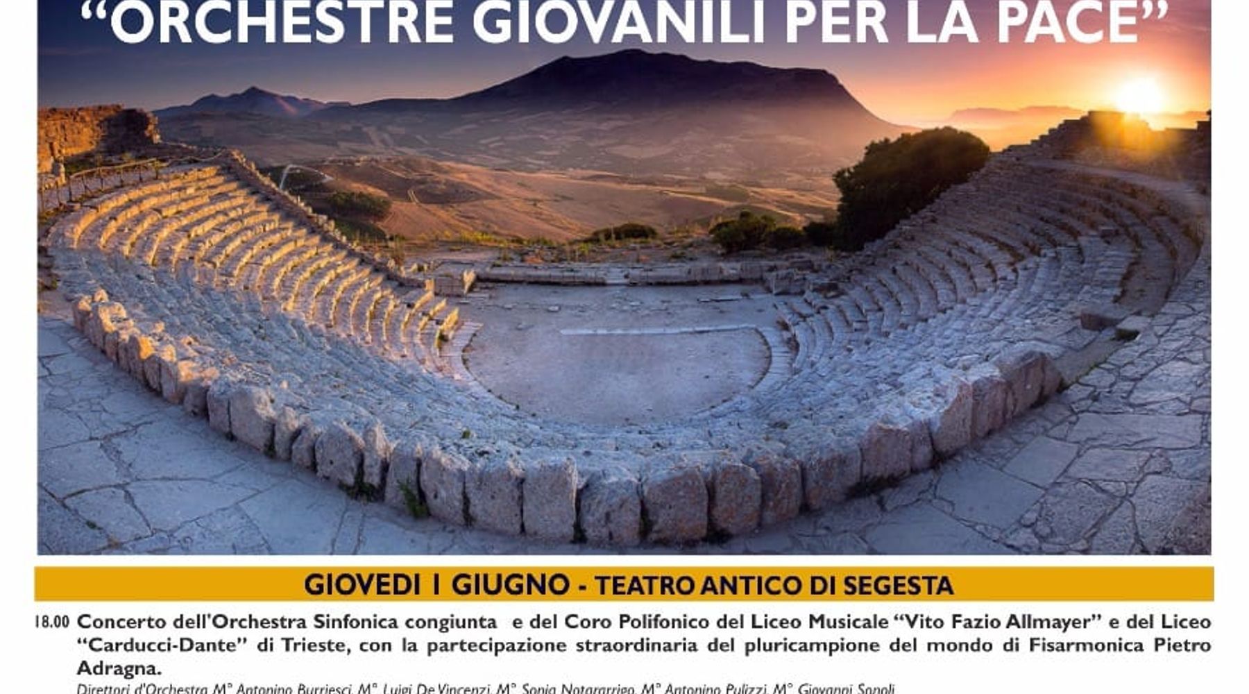 Calatafimi-Segesta: “Orchestre Giovanili per la Pace”, dall’1 al 3 giugno al Teatro antico
