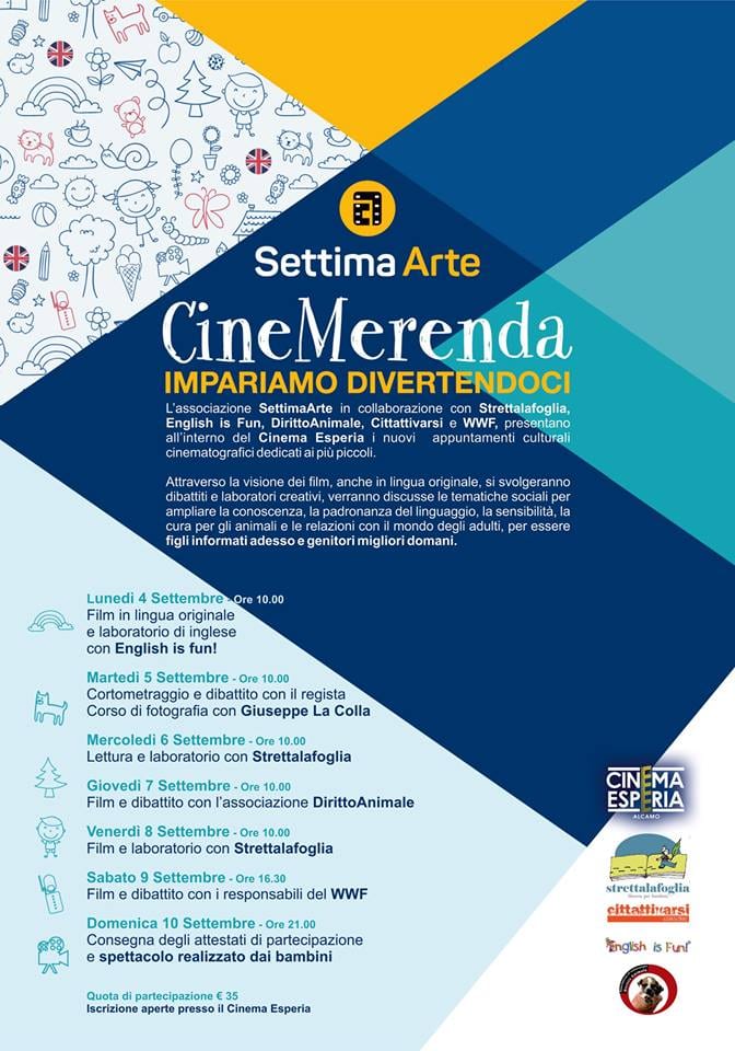 Alcamo. Dal 4 al 10 settembre All’Esperia “CineMerenda” per i ragazzi