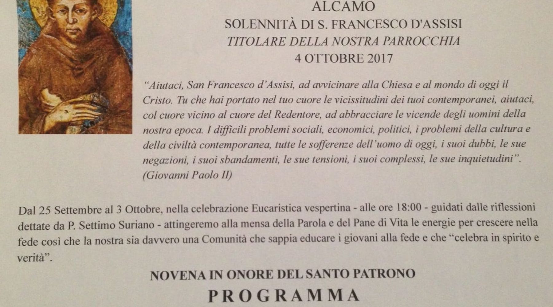 Alcamo-Celebrazioni in onore di San Francesco d’Assisi