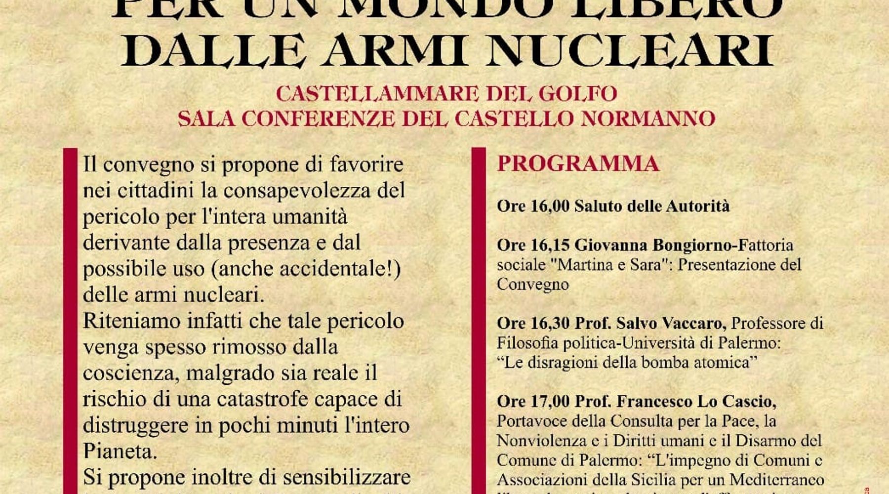 Castellammare del Golfo-No alle armi nucleari: istituzioni chiamate a prendere posizione