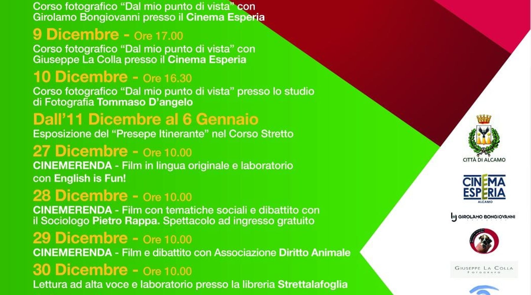 Alcamo - "CineMerendaNatale" con laboratori e presepe itinerante