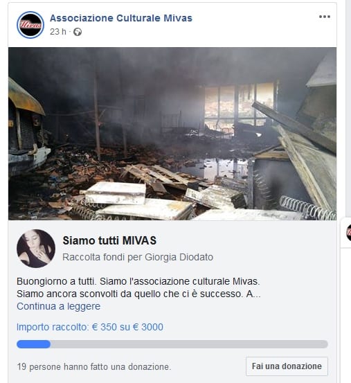 Alcamo, incendio capannone: associazione chiede aiuto con raccolta fondi