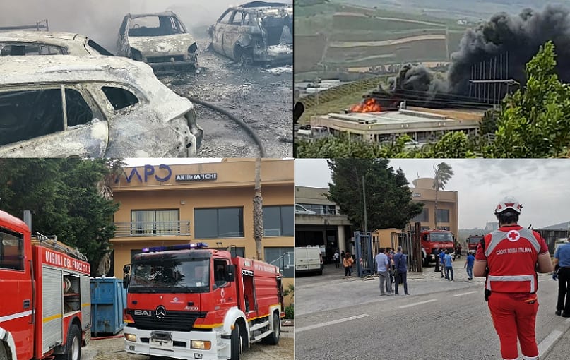 Grafiche Campo, ingenti danni. Fiamme partite da terreno confinante, distrutte 20 auto