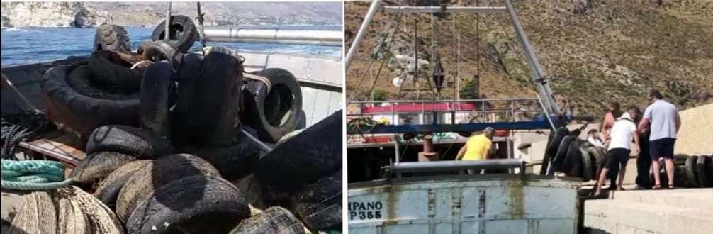 Oltre 100 copertoni nel mare di Cala Rossa, Lega Navale ne preleva 40