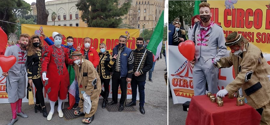 Manifestazione davanti Palazzo d'Orleans, circensi dimenticati da un anno. Circo ringrazia Marchetti