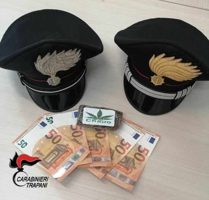 Arrestato 22enne di Paceco. Trovato in possesso di 100 grammi di hashish