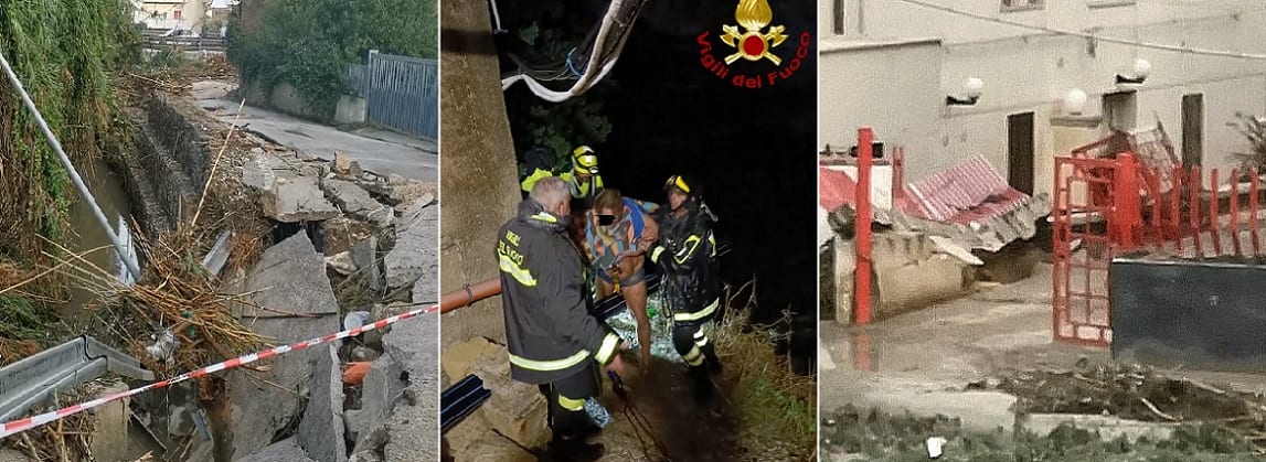 Alcamo, diluvio e danni. Torrente 'Canalotto' distrugge tutto, acqua al 'Paladangelo. 4 persone salvate alle 'terme' (VIDEO)