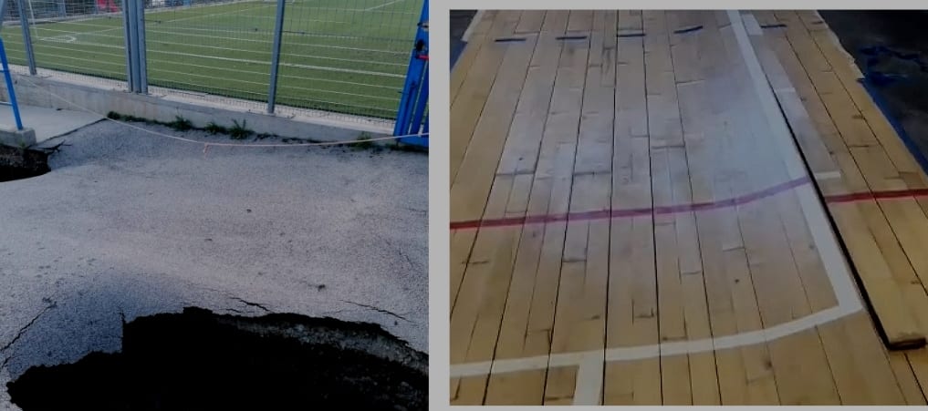 Cattiva stella su impianti sportivi. Frane al ‘S. Ippolito’, allagamento al ‘PalaDangelo’