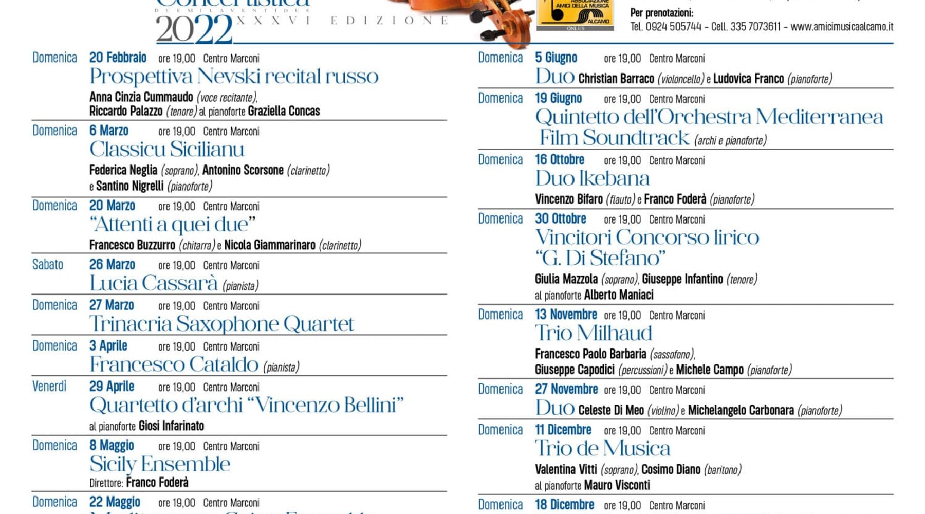'Amici della Musica' di Alcamo, riprende la stagione concertistica
