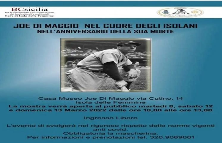 Joe Di Maggio, il 'più grande' nel baseball. Domattina ultime visite alla mostra di Isola delle Femmine