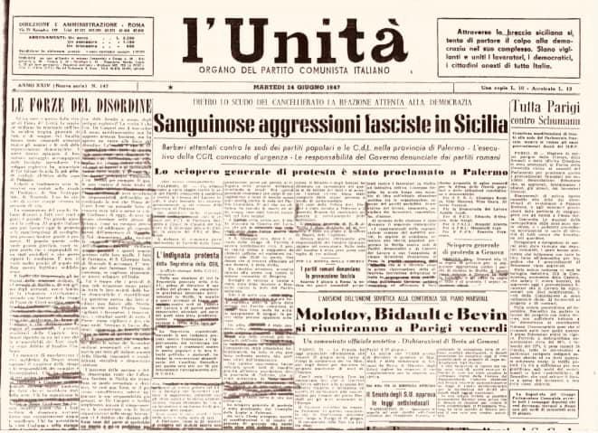 Strage della Camera del Lavoro a Partinico. Domani CGIL celebra 75° anniversario
