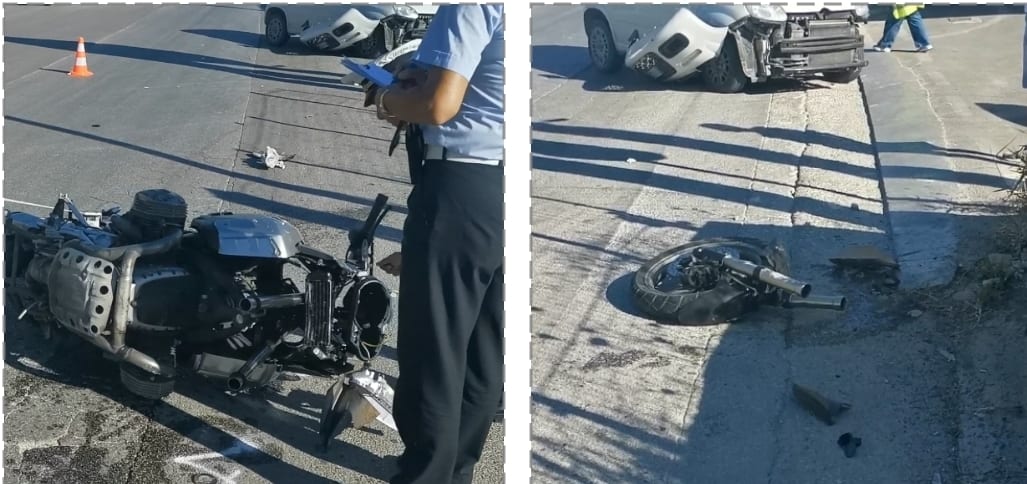 Altro incidente ad Alcamo, BMW contro auto e perde ruota. Finisce bene al ‘centauro’