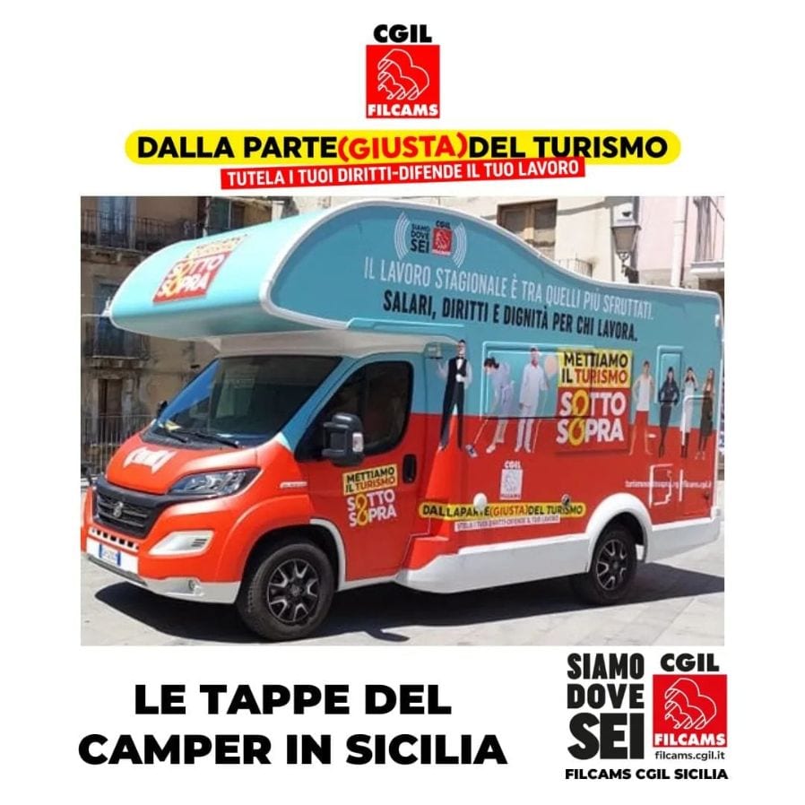 "Mettiamoil#TurismoSottoSopra", camper Filcams Cigl a Selinunte per i diritti dei lavoratori