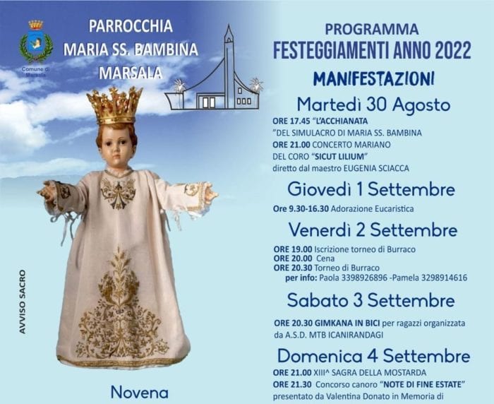 Marsala, al via i “Festeggiamenti di Maria SS. Bambina”. Animazioni, musica e teatro