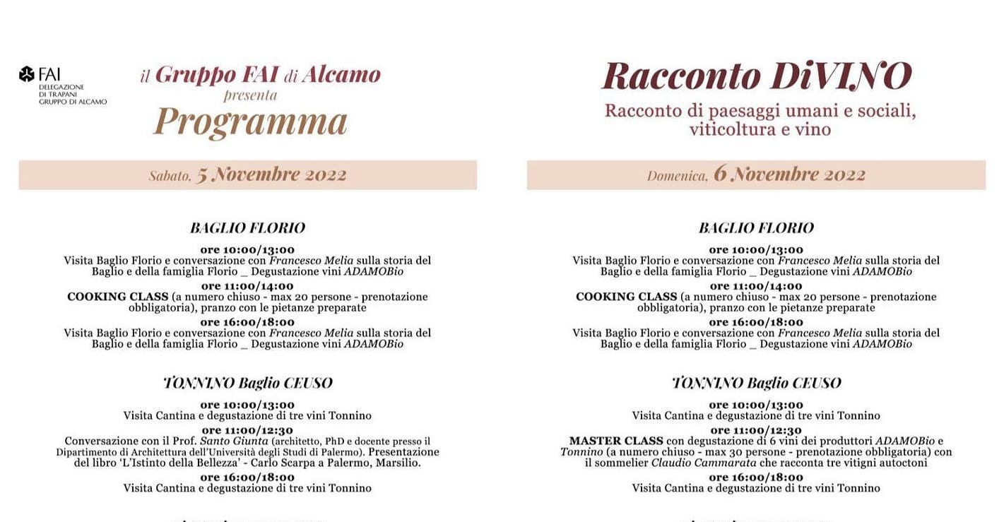 'RaccontiDiVino', interessante evento ad Alcamo 5 e 6 novembre. Iniziativa del FAI