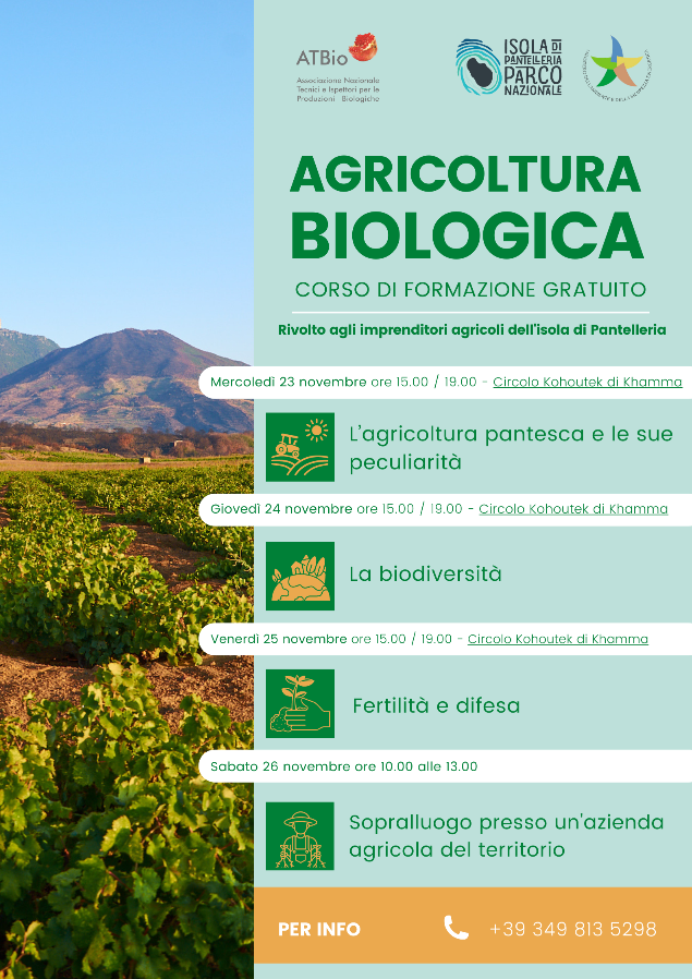 Agricoltura biologica a Pantelleria, corso gratuito. Appuntamenti a partire dal 23 novembre