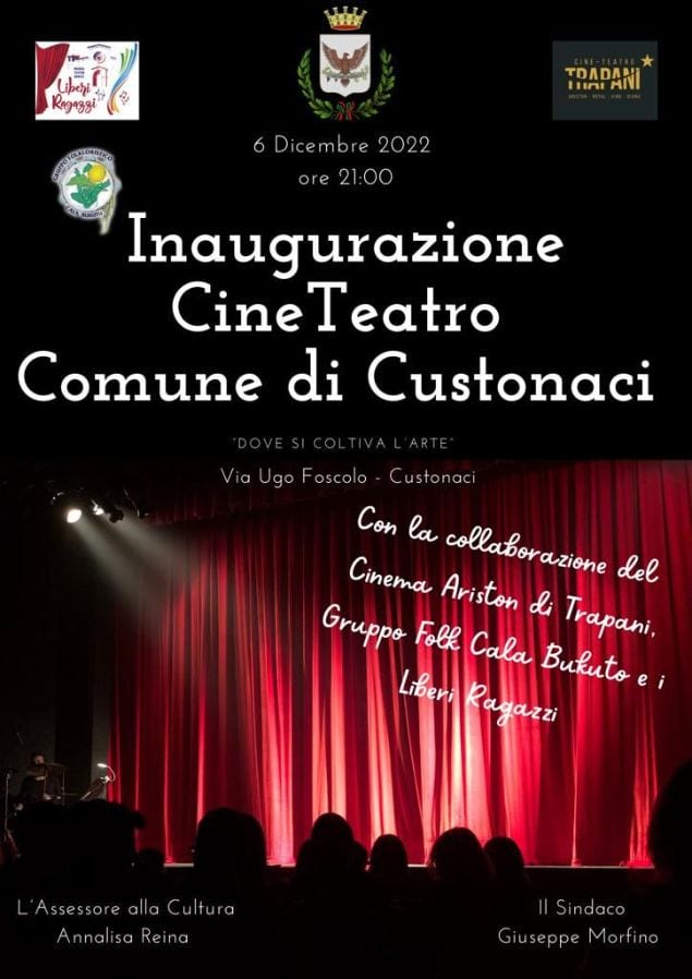 Riapre il Cine Teatro comunale di Custonaci, nuovo adeguamento scenico e tecnologico